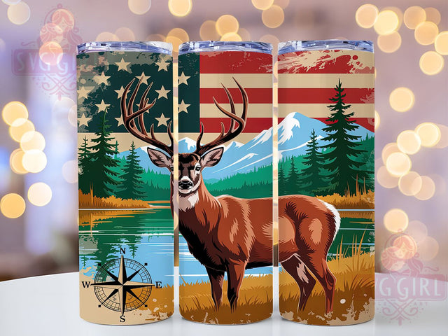 Patriotic Deer Hunting Tumbler, Patriotic Flag Pattern, American Hunter Design, 20Oz Sublimation Wrap, Rustic Hunting Art, USA Flag Texture, Tumbler Sublimation Sublimation SvggirlplusArt 