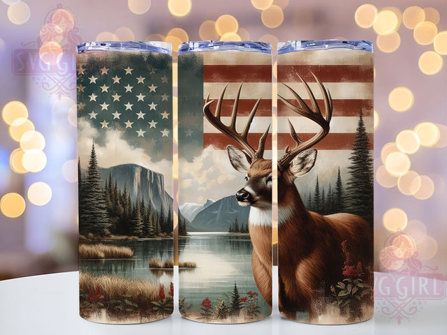 Patriotic Deer Hunting Tumbler, Patriotic Flag Pattern, American Hunter Design, 20Oz Sublimation Wrap, Rustic Hunting Art, USA Flag Texture, Tumbler Sublimation Sublimation SvggirlplusArt 