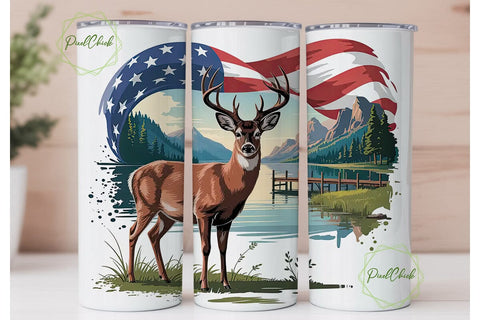 Patriotic Deer Lake 20oz Tumbler Wrap Sublimation PixelChick 