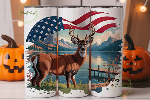 Patriotic Deer Lake 20oz Tumbler Wrap Sublimation PixelChick 