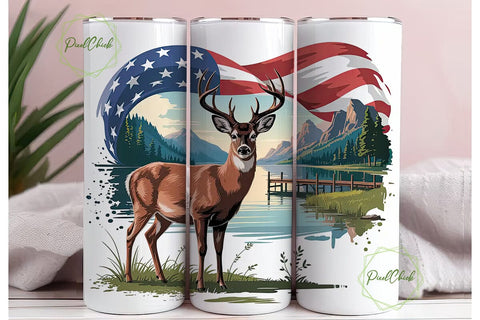 Patriotic Deer Lake 20oz Tumbler Wrap Sublimation PixelChick 