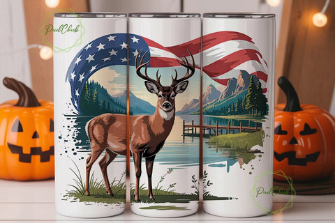 Patriotic Deer Lake 20oz Tumbler Wrap Sublimation PixelChick 