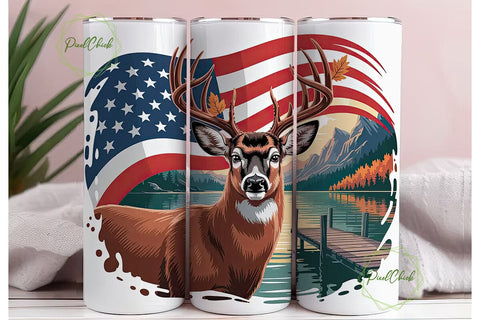 Patriotic Deer Lake 20oz Tumbler Wrap Sublimation PixelChick 