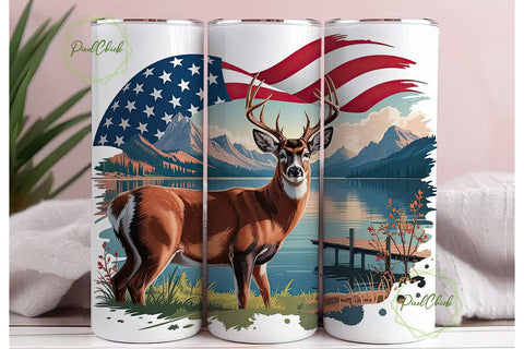 Patriotic Deer Lake 20oz Tumbler Wrap Sublimation PixelChick 