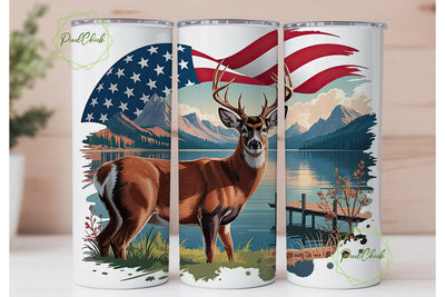 Patriotic Deer Lake 20oz Tumbler Wrap Sublimation PixelChick 