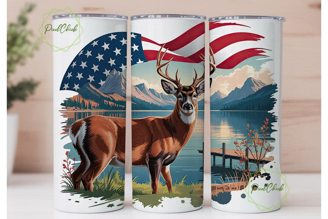 Patriotic Deer Lake 20oz Tumbler Wrap Sublimation PixelChick 