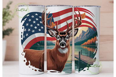 Patriotic Deer Lake 20oz Tumbler Wrap Sublimation PixelChick 