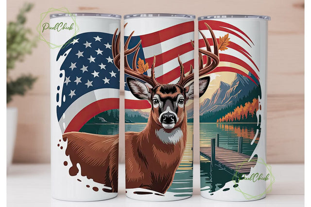 Patriotic Deer Lake 20oz Tumbler Wrap Sublimation PixelChick 