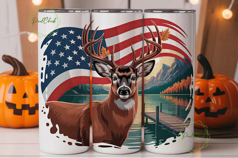 Patriotic Deer Lake 20oz Tumbler Wrap Sublimation PixelChick 