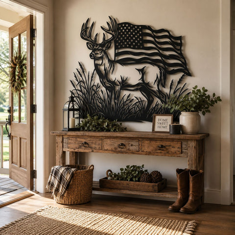 Patriotic Deer Laser SVG | Buck American Flag Metal Wall Art Dxf | USA Hunting CNC Plasma Cut File | Rustic Wildlife Svg | Cnc Metal Art SVG HappyDesignStudio 