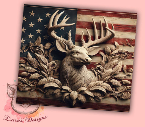Patriotic Deer Wood 20oz Tumbler Png, Straight & Tapered Tumbler Png, 4th Of July Tumbler Png, Digital Download PNG Sublimation Lara' s Designs 