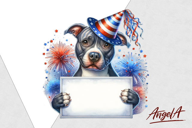 Patriotic dog clipart / funny dog PNG / black Pit bull dog Sublimation Angelina Semenova 