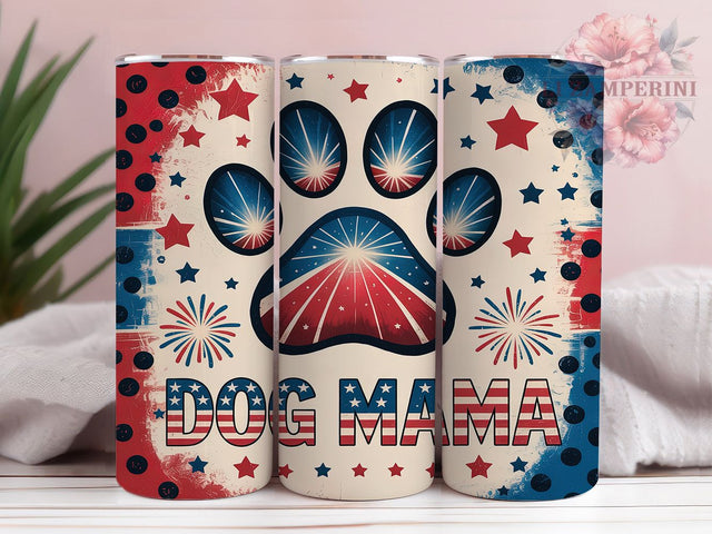 Patriotic Dog Mama 20oz Tumbler, Patriotic Tumbler Wrap, Paw Print Tumbler Design, 20oz Skinny Tumbler, USA Dog Mama Tumbler, American Flag Tumbler, Dog Lover Tumbler Sublimation Li Zamperini 