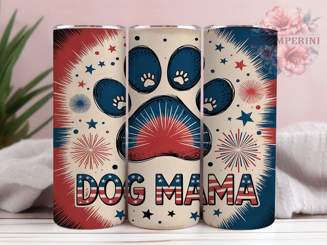 Patriotic Dog Mama 20oz Tumbler, Patriotic Tumbler Wrap, Paw Print Tumbler Design, 20oz Skinny Tumbler, USA Dog Mama Tumbler, American Flag Tumbler, Dog Lover Tumbler Sublimation Li Zamperini 