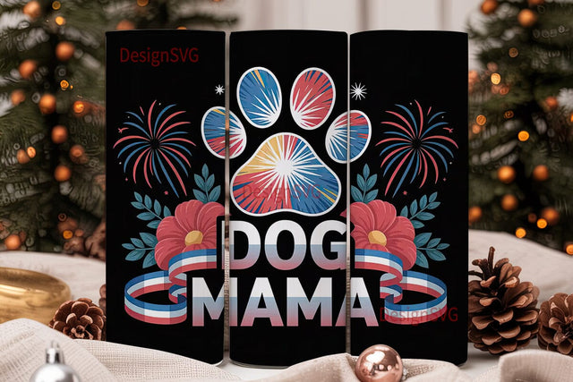 Patriotic Dog Mama 20oz Tumbler Wrap Sublimation DesignSVG 