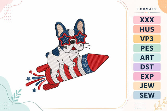 Patriotic Dog on Rocket 4th of July Embroidery Design Embroidery/Applique DESIGNS sg embroidery 