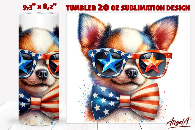 Patriotic Dog tumbler sublimation / Chihuahua tumbler wrap Sublimation Angelina Semenova 