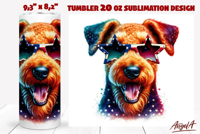 Patriotic Dog tumbler sublimation / USA dog Airedale PNG Sublimation Angelina Semenova 