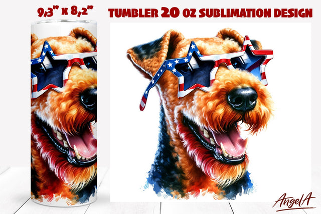 Patriotic Dog tumbler sublimation / USA dog Airedale PNG Sublimation Angelina Semenova 