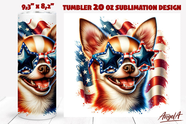 Patriotic Dog tumbler sublimation / USA dog Chihuahua PNG Sublimation Angelina Semenova 