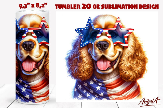 Patriotic Dog tumbler sublimation / USA dog Cocker spaniel Sublimation Angelina Semenova 