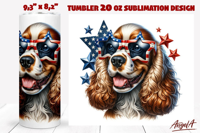 Patriotic Dog tumbler sublimation / USA dog Cocker spaniel Sublimation Angelina Semenova 