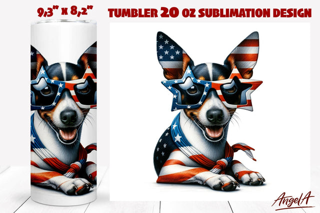 Patriotic Dog tumbler sublimation / USA dog Rat terrier Sublimation Angelina Semenova 