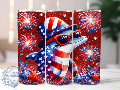 Patriotic Dolphin American Flag Tumbler, American Flag Dolphin Tumbler, 20oz Tumbler Sublimation, USA Ocean Tumbler, Digital Tumbler Wrap, Marine Life Tumbler Sublimation ToriDesigns 