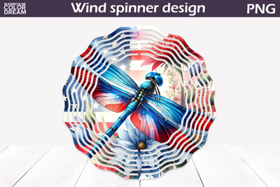 Patriotic Dragonfly Wind Spinner | 4th of July Wind Spinner Sublimation WatercolorColorDream 