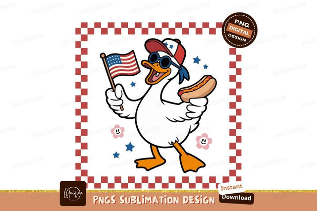 Patriotic duck with hot dog and flag hotdog american Sublimation Designangry 