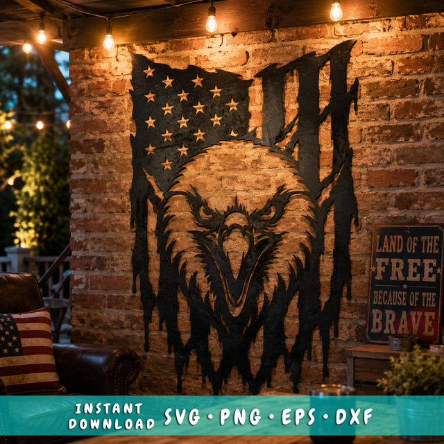 Patriotic Eagle American Flag Laser SVG | Plasma Cut Metal Wall Art | CNC Laser Cut File | Bald Eagle USA Flag Dxf Eps Png SVG HappyDesignStudio 