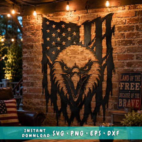 Patriotic Eagle American Flag Laser SVG | Plasma Cut Metal Wall Art | CNC Laser Cut File | Bald Eagle USA Flag Dxf Eps Png SVG HappyDesignStudio 