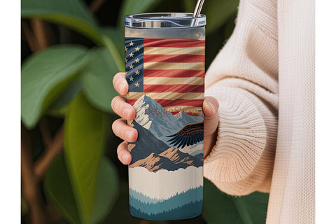 Patriotic Eagle & Flag 20oz Tumbler Sublimation DesignSVG 