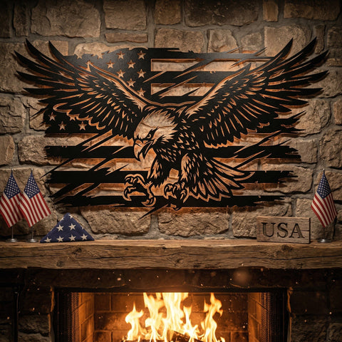 Patriotic Eagle Flag SVG | American Eagle Metal Wall Art | Plasma CNC Cut File | USA Flag Dxf Eps Png | Laser Cut Vector Design SVG HappyDesignStudio 