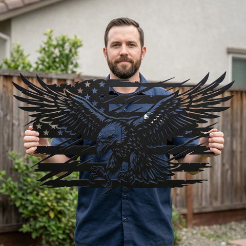 Patriotic Eagle Flag SVG | American Eagle Metal Wall Art | Plasma CNC Cut File | USA Flag Dxf Eps Png | Laser Cut Vector Design SVG HappyDesignStudio 