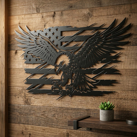 Patriotic Eagle Flag SVG | American Eagle Metal Wall Art | Plasma CNC Cut File | USA Flag Dxf Eps Png | Laser Cut Vector Design SVG HappyDesignStudio 