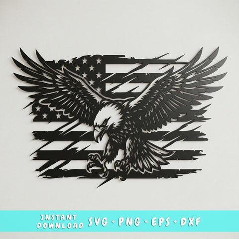 Patriotic Eagle Flag SVG | American Eagle Metal Wall Art | Plasma CNC Cut File | USA Flag Dxf Eps Png | Laser Cut Vector Design SVG HappyDesignStudio 