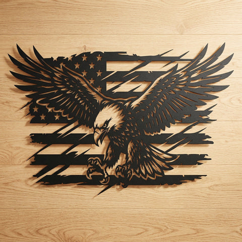 Patriotic Eagle Flag SVG | American Eagle Metal Wall Art | Plasma CNC Cut File | USA Flag Dxf Eps Png | Laser Cut Vector Design SVG HappyDesignStudio 
