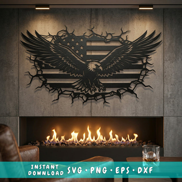 Patriotic Eagle Flag SVG for Plasma & CNC | American Metal Wall Art Dxf | Laser Cut Eagle Design | USA Flag Sign File, Instant Download SVG HappyDesignStudio 