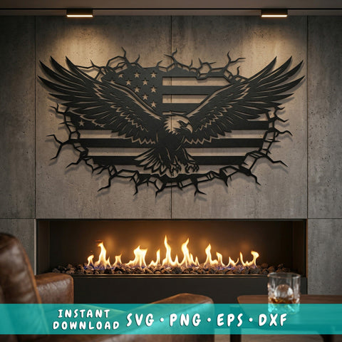 Patriotic Eagle Flag SVG for Plasma & CNC | American Metal Wall Art Dxf | Laser Cut Eagle Design | USA Flag Sign File, Instant Download SVG HappyDesignStudio 