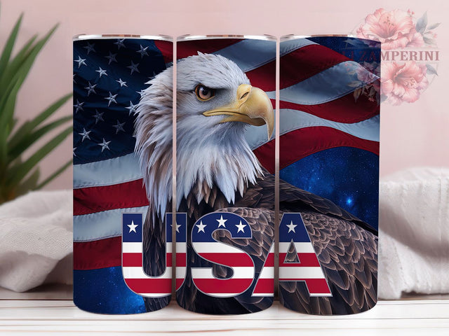 Patriotic Eagle Flag Tumbler, USA American Flag Tumbler Wrap, 20oz Sublimation Template, Skinny Tumbler Wrap, Digital Download, Independence Day Gift, Bald Eagle Art Sublimation Li Zamperini 