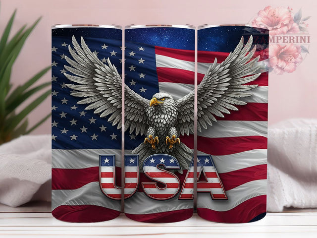 Patriotic Eagle Flag Tumbler, USA American Flag Tumbler Wrap, 20oz Sublimation Template, Skinny Tumbler Wrap, Digital Download, Independence Day Gift, Bald Eagle Art Sublimation Li Zamperini 