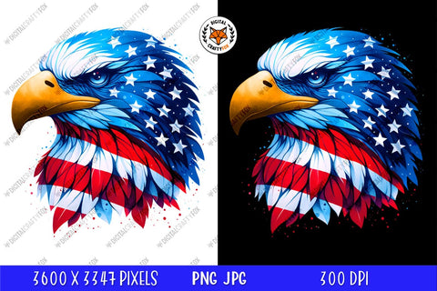 Patriotic Eagle Head PNG, 4th of July Sublimation PNG Sublimation Digital Craftyfox 