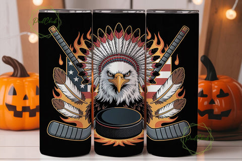 Patriotic Eagle Hockey 20oz Tumbler Wrap Sublimation PixelChick 