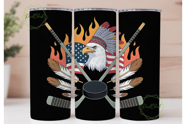 Patriotic Eagle Hockey 20oz Tumbler Wrap Sublimation PixelChick 