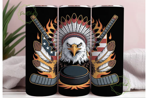 Patriotic Eagle Hockey 20oz Tumbler Wrap Sublimation PixelChick 