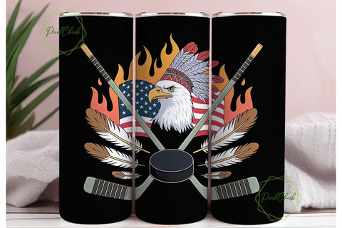 Patriotic Eagle Hockey 20oz Tumbler Wrap Sublimation PixelChick 