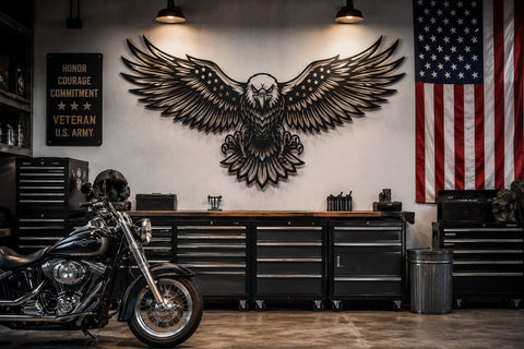 Patriotic Eagle Metal Wall Art SVG | American Flag Eagle Dxf Png Eps | Plasma Cut File | CNC Laser Cut Design | USA Outdoor Decor SVG HappyDesignStudio 