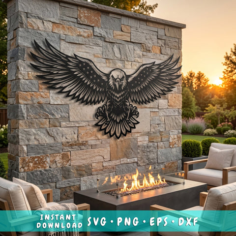 Patriotic Eagle Metal Wall Art SVG | American Flag Eagle Dxf Png Eps | Plasma Cut File | CNC Laser Cut Design | USA Outdoor Decor SVG HappyDesignStudio 