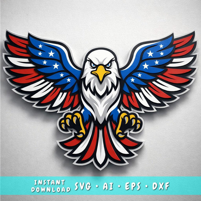 Patriotic Eagle Multilayer SVG, 3D Layered Eagle Cut File, USA Flag Eagle SVG for Laser Cut & Cricut, Cnc, Eagle Dxf SVG HappyDesignStudio 